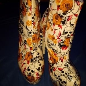 Very unique skull ankle boots with spine high heel